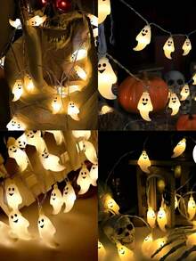 Halloween Ghost LED Light String Battery-Powered Holiday Atmosphere Fairy Lights, Battery Box Powered For Indoor Parties And Window Display Decorations, Two Sizes Available - Ghost Light String - View 11