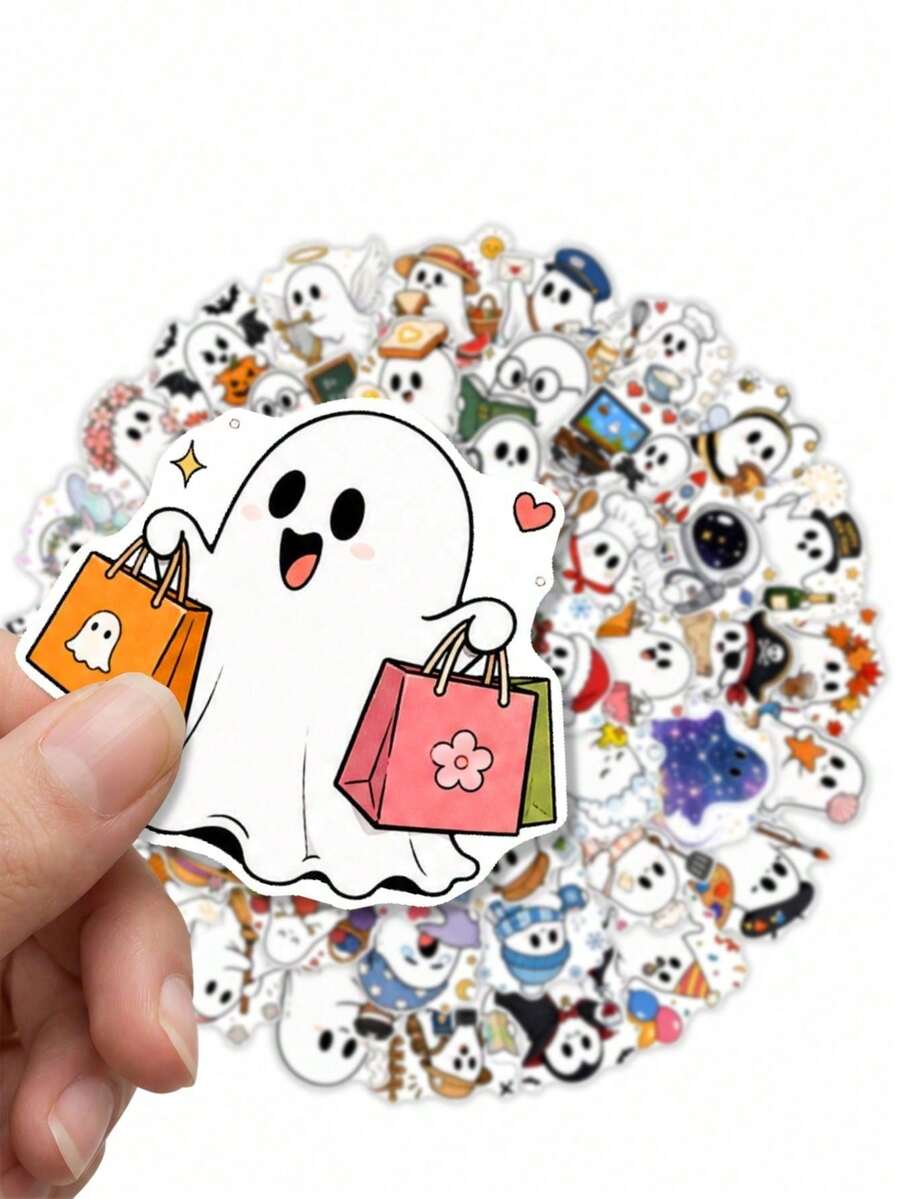 50Pcs Cute Ghost Sticker Pack, Halloween Spooky Cartoon Ghost Vinyl Decals, Back To School Kawaii Ghost Stickers For Journal Notebook DIY Crafts - Multicolor - View 1