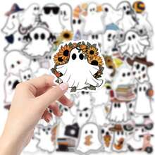 50pcs Halloween Little Ghost Doodle Stickers - Material Scrapbook Waterproof Skateboard Guitar Water Cup Notebook Adhesive Decals - A - View 5