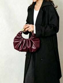 Cloud-Shaped Pleated Underarm Bag, PU Material, Suitable For Daily Use, Shopping, Commuting, Work, And University - Burgundy - View 4