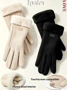 1 Pair Women's Autumn/Winter Warm Gloves, Touchscreen Sensitive, Thick Windproof, Cute Style, Suitable For Students, Cycling And Daily Use. - Multicolor - View 8