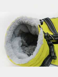 Small Dog Winter Jacket With Built-In Chest Straps, Fleece-Lined For Warmth, Reflective High Neck Design, Suitable For Cold Weather Dog Snow Clothing - Mustard Yellow - View 7