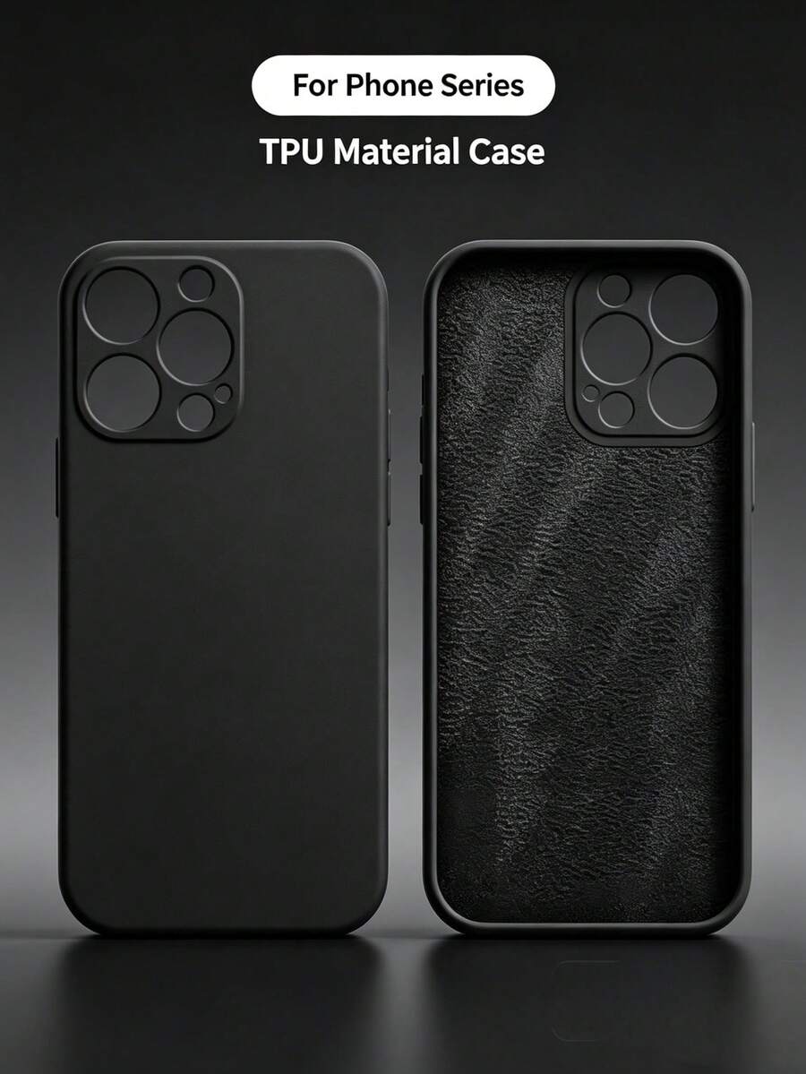 Pure Black Silicone Soft Touch Phone Case, Faux Leather Texture Lining, Summer Daily Anti-Drop Anti-Scratch Protective Shell, Durable Digital Accessory, Suitable For 17 Pro Max Phone Case, 13, 16 Phone Case, A55 5G, S24 Ultra Phone Case Series Models, Suitable For Men, Women Phone Case, Gift, Minimalist