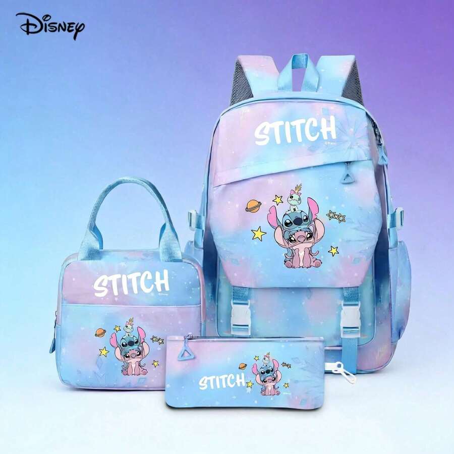 Miniso Disney Stitch 與 Angel 3件組學生背包套裝,包含背包、保溫便當袋與鉛筆袋,可愛 Lilo 與 Stitch 印花,適合男孩與女孩的開學禮物 - 藍色 - 查看 1