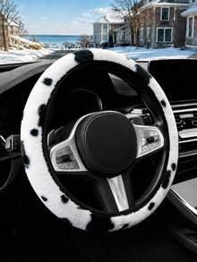 ROSEKEY 1PC Elastic Cow-Print Plush Steering Wheel Cover, Soft And Non-Slip Car Steering Wheel Protector Without Inner Rim, Cute Car Interior Cover For Women, Suitable For Sedans, SUVs And Trucks, Comfort Car Accessory.,Car Accessories For Women. - A - View 14