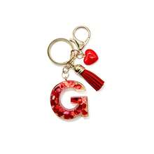 Pomegranate Style 26 Letter Keychain, Red Resin Key Chain With Heart Decoration, Tassel Crystal Bag Charm Pendant - Multicolor - View 32