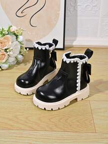 1 Pair Girls' Autumn/Winter Non-Slip Warm Chelsea Boots - Black - View 3