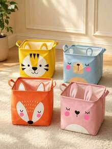 Cute Cartoon Animal Foldable Storage Basket, Waterproof Fabric Children's Toy Storage Bin With Handles, Suitable For Nursery And Bedroom - Multicolor - View 6