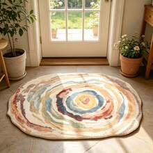 1pc Abstract Swirl Tie Dye Asymmetrical Round Area Rug, Soft Plush Material, Comfortable Touch, Non-Slip Backing, Easy To Clean, Suitable For Living Room, Bedroom, Study, Dormitory, Modern Bohemian Style Home Decor And Housewarming Gift Decoration - Multicolor - View 6