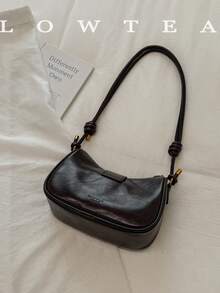 low tea 1pc Minimalist Fashion Baguette PU Leather Shoulder Bag, Suitable For Commuting, Shopping, Etc. (With Pendant) - Coffee - View 5