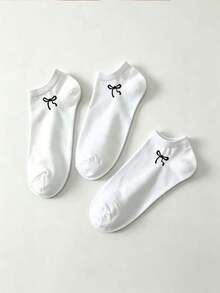 1/5 Pairs Bowknot Minimalist Comfortable Breathable Women's Boat Socks, Classic Solid Color Short Socks, Suitable For All Seasons Daily Wear - White - View 2