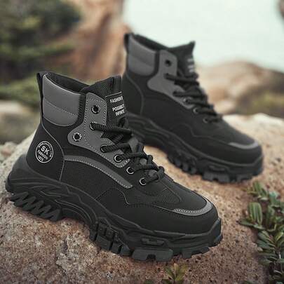 Men's High-Top Leather Riding Boots 2026 New Style Lace-Up Thick Sole Work Boots Leather Upper Comfortable Outdoor Hiking Walking Jogging Everyday Minimalist Fashion Ankle Boots