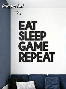 Custom 3D Letter Decor, Gamer Wall Art - Large "Eat Sleep Game Repeat" Wall Decoration - 3D Acrylic And Wood, Customizable Text, Black/White Color Options, Game Room Decor, Custom Handmade Acrylic Wood Corporate Logo Sign - Multicolor - View 2