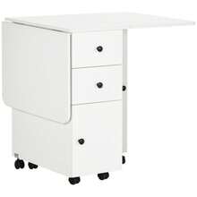 Multi-Storage Six-Person Drop Leaf Dining Table -  White On-Site - Grey + Engineered Wood - View 9