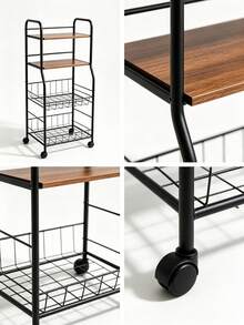 4‑Tier Rolling Storage Cart, Metal‑Wood Slim Organizer With Lockable Wheels & Wire Baskets, Mobile Storage Rack For Bathroom, Laundry, Kitchen Narrow Corner, Perfect For Home Users Storing Towels, Toiletries & Cleaning Supplies - Multicolor - View 7