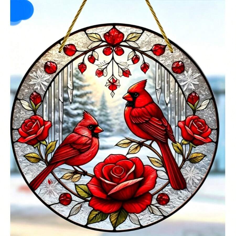 1pc Cardinal Acrylic Sun Catcher - Colorful Glass Style Window Hanging Decor, Suitable For Various Occasions Holiday Decoration, No Battery Required, Applicable For Christmas, Halloween, Easter And Other Decorations - A - View 1