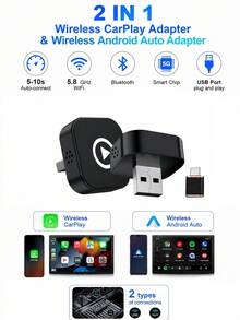 Plug And Play CarPlay Converter, Converts Wired Connection To Wireless, 2-In-1 Wireless CarPlay And Android Auto Adapter, Fast Connection, Compatible With USB/USB-C Interface, Compact Size - A - View 17