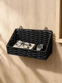 1pc Bathroom Storage Rack Decorative Storage Shelf Woven Bamboo Hanging Storage Basket Bathroom Accessories Kitchen Storage Wall-Mounted Toiletries Storage Basket - Multicolor - View 11