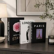 3pcs Decorative Books Set, Large, Medium, Small, Paper Realistic Fake Books, Stackable Faux Books, Desktop Fashion Decor, Home Room Aesthetic Decoration Ornament - Multi-color - View 3