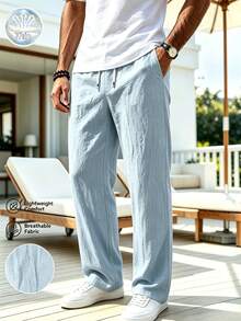 CleanFit Men's Textured Casual Pants, Straight Wide Leg Long Pants, Elastic Waist, Draping Wrinkle-Resistant Sports - Dusty Blue - View 1