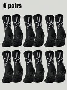 1/3/6 Pairs Men's Towel Sole Silicone Anti-Slip Mid-Calf Socks, Breathable Comfortable Sports Socks For Running, Basketball, Football, Professional Training And Competition - Black and White - View 9