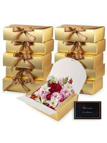 50pcs Gold Gift Box With Lid, Bridesmaid Invitation Gift Box, Luxurious Gold Ribbon Gift Box, Wedding Gift Box, Birthday Gift Box, Party Gift Box, Bridesmaid Gift Box, Graduation Gift Box, Valentine's Day Gift Box - Gold - View 8