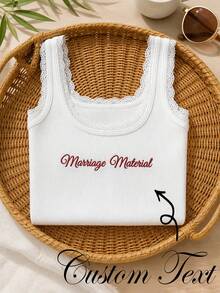 Personalized Embroidered Lace Tank Top, Custom Embroidery Modal Tank Bridal Shower Gift, Engagement Gift Bachelorette Party, New Mrs. Tank - Multicolor - View 2