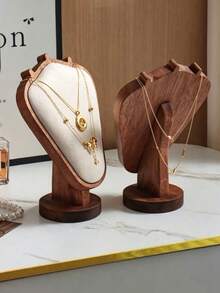 1pc Brand New Wooden Jewelry Display Stand, Pendant Necklace Display Rack, High-End Portrait Texture Jewelry Stand - Multicolor - View 3