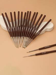 16pcs Brown Handle Gold Plated Crochet Hooks With Caps - Crochet Knitting Tools - Multi-color - View 4