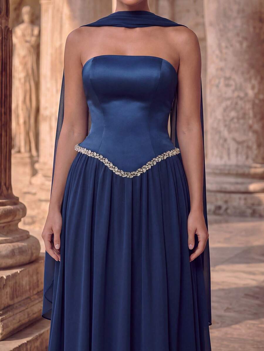 Plus Size Women's Luxury Strapless Heavy Beaded Sequin Formal Evening