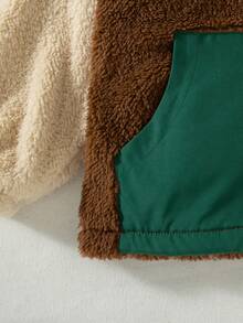Boys' Casual Fashion Drop Shoulder Colorblock Double-Sided Fleece Stand Collar Zip-Up Jacket, Autumn/Winter - Brown - View 8