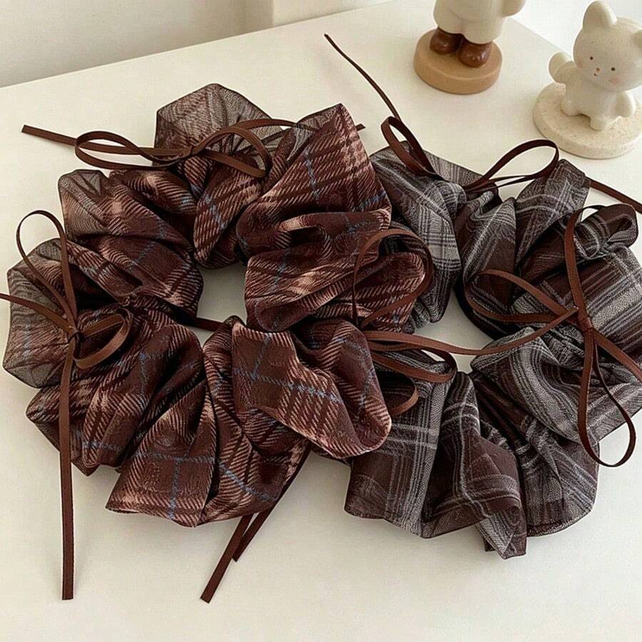 Academy Style Retro Plaid Pattern Scrunchie Hair Accessory, Spring/Summer New Fashion Versatile Hair Band, Made Of High Elasticity Rubber Material, Suitable For Ponytail And Other Hairstyles. Autumn/Winter Decorative Hair Accessory Headpiece Fashion Women's Hair Accessory, Ideal Gift Suitable For Work, Business, Commuting