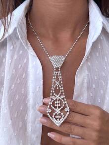 1pc Women's Glamorous Sparkling Rhinestone Bow Collar Necklace Y2K Party Club Costume Jewelry Suitable For Women's Party And Gathering - Silver - View 3