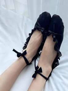 Lace Ruffle Ankle Tie No‑Show Socks, Sweet Bow Decor Ballet Invisible Socks, Soft Anti‑Slip Lace Trim Foot Socks For Women Dress Shoes - Multicolor - View 6
