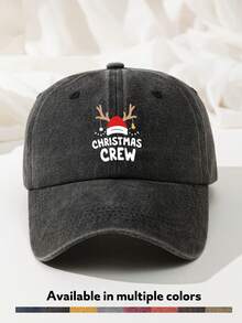1pc Christmas Crew Baseball Cap, Reindeer Printed Polyester Dad Hat, Retro Holiday Party Gifts Distressed Trucker Cap Matching Family Sun Hat - A - View 12