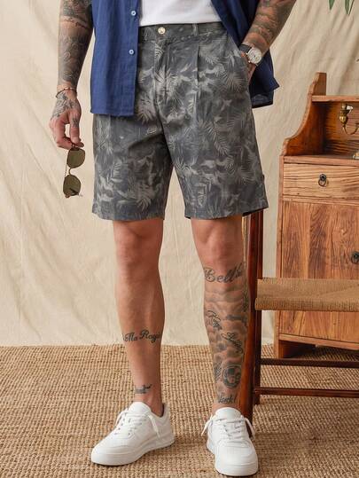 glestore Men's Retro "Old Money" Style: Digital-Printed Polyester, Casual Cropped Shorts-A Versatile Summer Must-Have