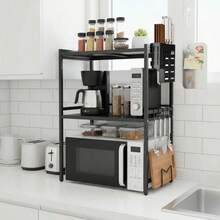 Estante Extensible de 3 Niveles para Microondas y Horno, Organizador de Cocina Ajustable y Resistente, Diseño Ahorrador de Espacio para Electrodomésticos, Utensilios y Accesorios, Práctico y Funcional - Negro - Ver 5