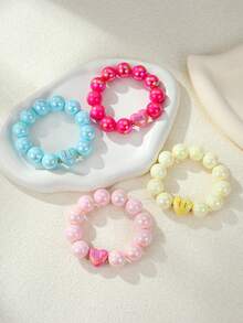NAIZHU 1/4 buah Gelang Wanita Manik-Manik Resin Berwarna-warni Modis Gaya Kartun Lucu, Cocok untuk Pemakaian Sehari-hari, Gaya Y2K yang Menawan. - MultiWarna - View 2