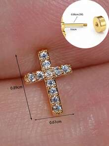 1pc Cross Zirconia Screw Back Mini Nose Stud Flat Back Suitable For Cartilage Ear Piercing Helix Conch Standard Upper Ear Cartilage Spiral Ear Jewelry 20G - A Pair Of Round  Cross Earrings - View 3