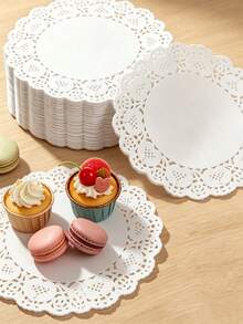 50/100/200pcs Round Lace Doilies, Lace Cupcake Liners, Used For Fried Foods, Desserts, Cookies, Party, Wedding, Table Decoration, Cookie And Cake Liners - Multicolor - View 2