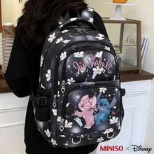 MINISO X Disney Stitch & Angel "Just Shake It" Black Cherry Blossom Backpack, Cute Girls Student School Bag - Black - View 2