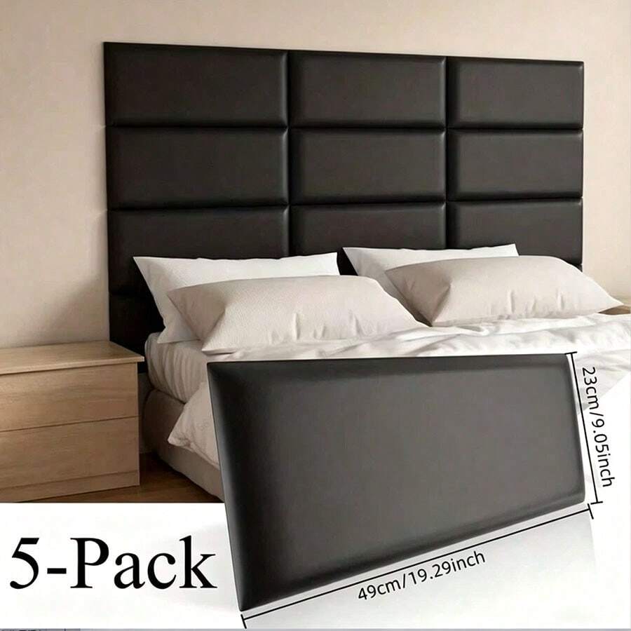 A Set Of 5 Self-Adhesive Wall Panels, Available In Black, White, And Gray, Specially Designed For Headboards. Self-Adhesive Soft Bedside Panels, Soundproof And Collision-Resistant Wall Panels, Removable Without Glue, Perfect For Decoration. - Soft Pack Of 5 - View 1