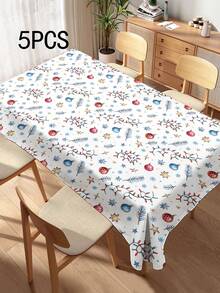 1pc Christmas Series Pattern Printed Tablecloth, Modern Style Polyester Fiber Rectangular Round Waterproof Tablecloth, Digital Printed Tablecloth Suitable For Living Room Home Use, Outdoor Dining Table, Small Round Table - Multicolor - View 9