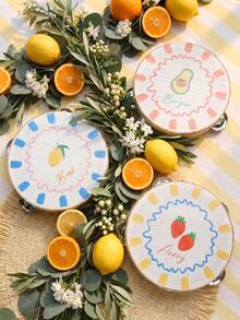 Custom Name 6 Inch Cute Fruit Wedding Tambourine, Personalized Dopamine Strawberry Lemon Avocado Handheld Tambourine With Jute Rope Trim For Summer Wedding, Bridal Shower, Reception, & Dancing (Drumstick Not Included) - Multicolor - View 3