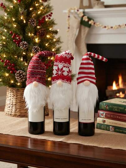 1 cái vỏ bọc chai rượu vang hình Gnome không mặt Giáng Sinh, 4 kiểu mũ len đan râu bông xù, Tomte Thụy Điển trang trí bàn tiệc lễ hội, trang trí chai rượu vang và sâm panh, không khí tiệc Giáng Sinh, vỏ bọc chai rượu vang hình Gnome không mặt Giáng Sinh, 4 kiểu mũ len đan khác nhau: họa tiết hình học đỏ xám, bông tuyết đỏ trắng, sọc đỏ trắng, râu bông xù dài màu trắng với mũi tròn màu be, biến chai rượu vang và sâm panh thành đồ trang trí bàn tiệc Giáng Sinh ngay lập tức, không khí tiệc lễ hội và họp mặt gia đình (không bao gồm chai)
