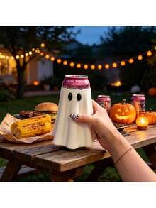 Ghost Shaped Beverage Can Holder, Cute Ghost Cup Sleeve, Fun Halloween Desktop Decoration, Highly Attractive Can Protector, Indoor Party Tabletop Ornament, Halloween Festival Decor & Party Gift - Multicolor - View 6