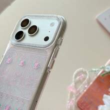 Niche Pink Rose Iron Art Pattern Phone Case Compatible With Apple 17 Pro Max, 17 Pro, New 16 Pro, 16 PM, 15 Pro, 15 PM, Anti-Drop Protective Cover, Creative Transparent Design For Women - Pink - View 2