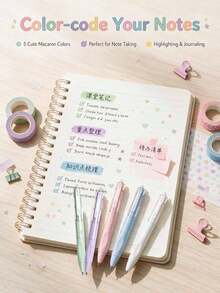 1/5pcs Rainbow Mousse Macaron Color Retractable Gel Pens, Quick-Dry Black Ink, Soft Rubber Non-Slip Grip Ballpoint Pens, Smooth Writing Pens For Students' Exam Practice And Note-Taking, Back To School Gift For Friends - Sets - View 1