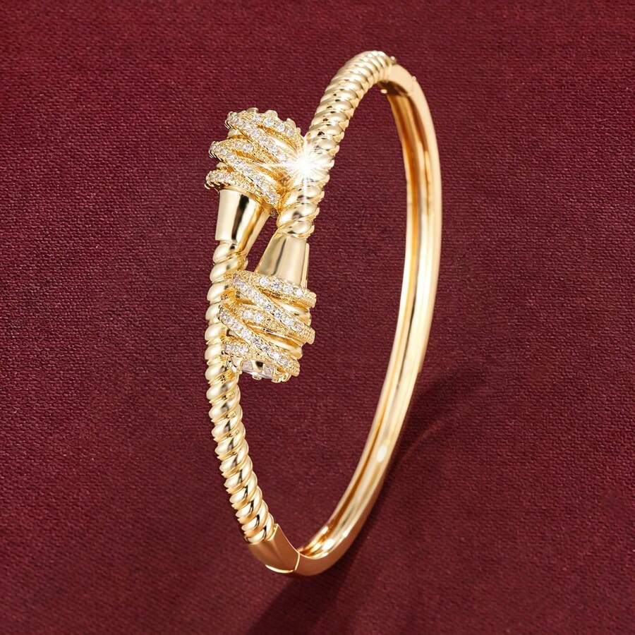 1 pieza Brazalete de mujer con diseño de cruce cónico envuelto en línea y con circonita cúbica incrustada - Multicolor - Ver 1