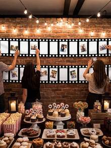 2pcs/1pc Black And White Film Banner, 78" X 12" Movie-Themed Fabric Background, With Hanging Rope, Movie Night Porch Sign Decoration, Suitable For Home Theater Party Decor - A - View 6